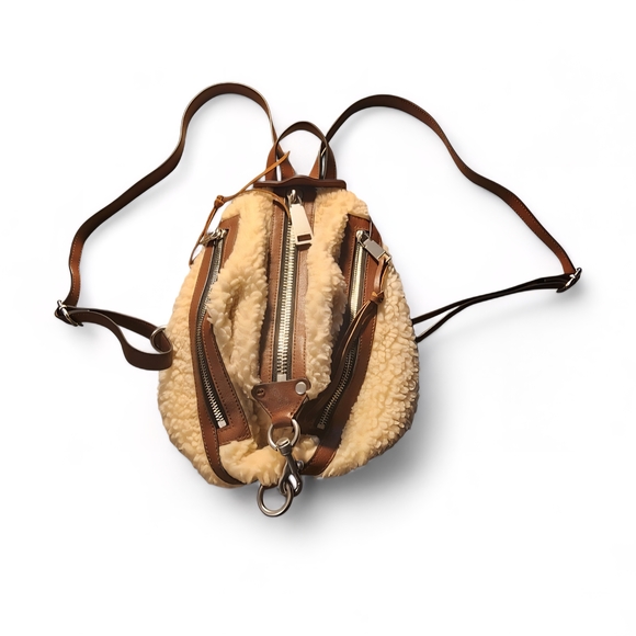 Rebecca Minkoff Handbags - Rebecca Minkoff Cream and Brown Shearling Julien Backpack